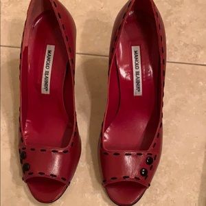 Red peep toe manolo blahniks